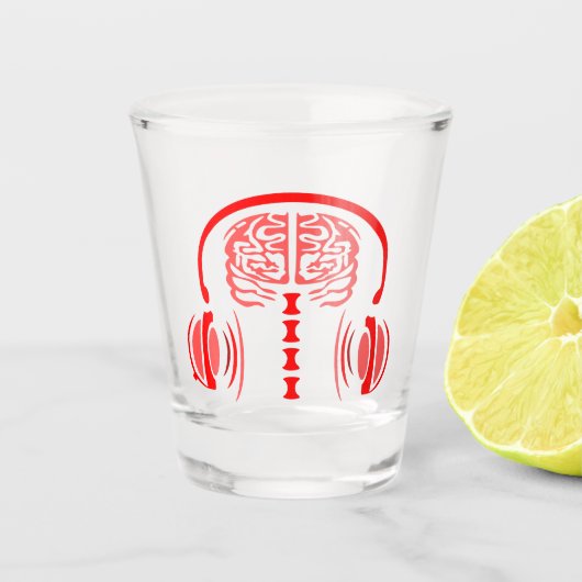 Red Brain Listing to Loud Music Schnapsglas (Vorderseite)