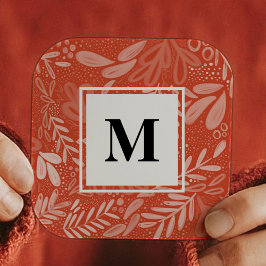 Red Bramble | Festive Botanische Monogramm Quadratischer Aufkleber