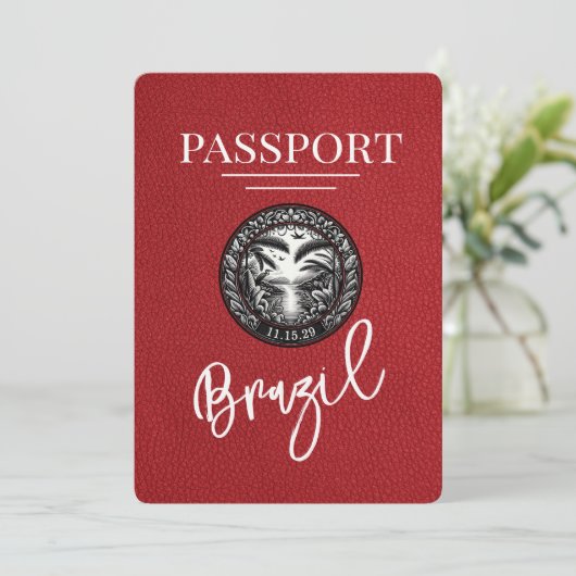 Red Brazil Passport Save the Date (Stehend Vorderseite)