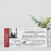 Red Brazil Wedding Boarding Pass Einladung (Stehend Vorderseite)