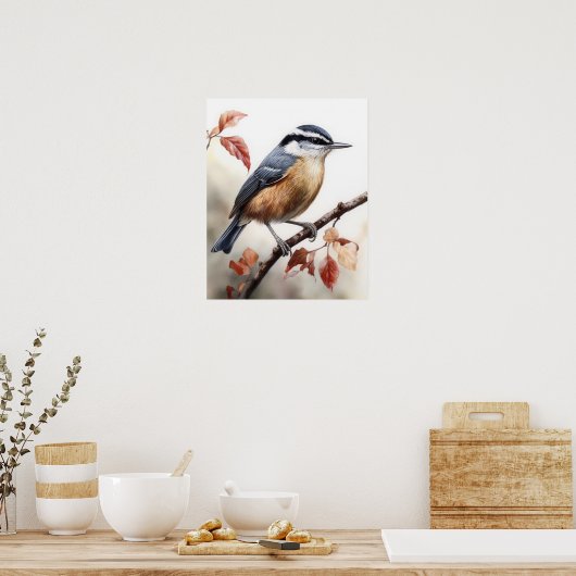 Red Breastch Nuthatch Bird Art Print Poster (Küche)