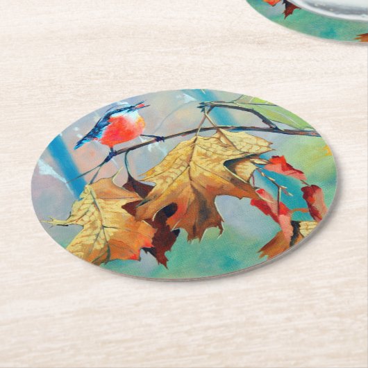 Red Breasted Coaster Runder Pappuntersetzer (Angewinkelt)