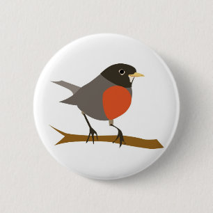 Red Breasted Robin on Branch Button