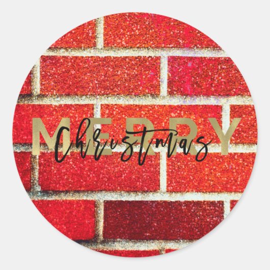 Red Brick & Glitzer Holiday Frohe Weihnachten Part Runder Aufkleber (Vorderseite)