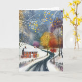 Red Brick House in Snow Hallo Gruß Karte (Gelbe Blume)