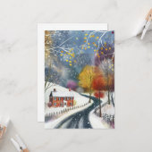 Red Brick House in Snow Hello Flat Karte (Vorderseite/Rückseite Beispiel)