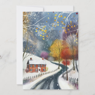 Red Brick House in Snow Hello Flat Karte