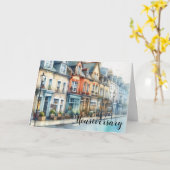 Red Brick Street Scene - Happy Houseaversary Karte (Gelbe Blume)