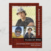 Red Brick Wall Foto Abschluss Einladung (Vorne/Hinten)