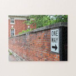 Red Brick Wall & One Way Sign Puzzle