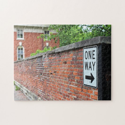 Red Brick Wall & One Way Sign Puzzle (Horizontal)