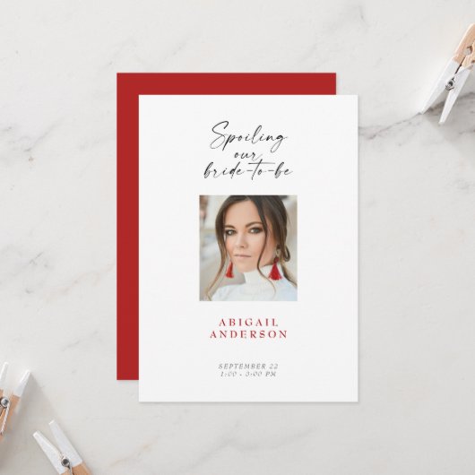 Red Bride Foto Brautparty Einladung (Vorderseite/Rückseite Beispiel)