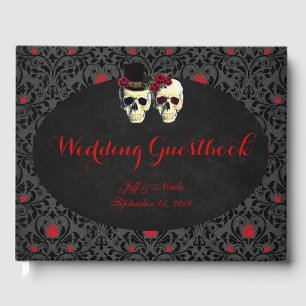 Red Bride Groom Skulls Wedding Guest Book Gästebuch