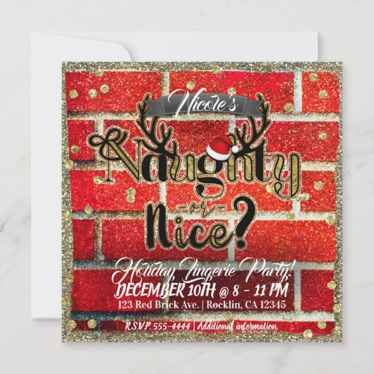 Red Bridge & Glitzer Holiday Naughty oder Nice Par Einladung (Vorderseite)