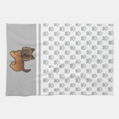 Red Brindle Cairn Terrier Dog & Grau Paws Muster Geschirrtuch (Horizontal)