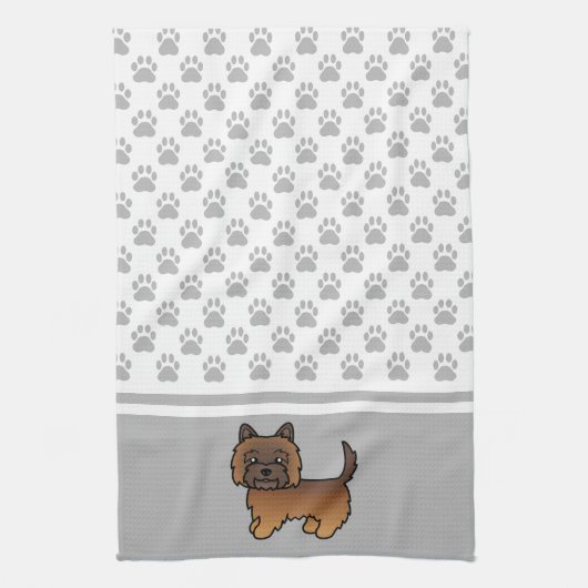 Red Brindle Cairn Terrier Dog & Grau Paws Muster Geschirrtuch (Vertikal)