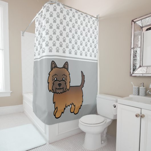 Red Brindle Cairn Terrier Dog & Paws Muster Grau Duschvorhang (Beispiel)