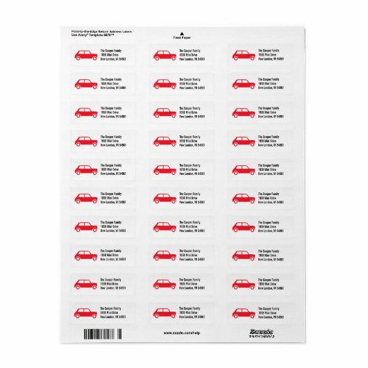 Red British Mini Cooper Custom Address Labels (Vorne)