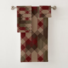 Red bronze and olive geometric badhandtuch set