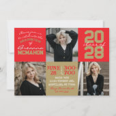 Red & Bronze Gold 3 Foto Abschluss Einladung (Vorderseite)