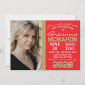 Red & Bronze Gold Abschluss Foto Einladung (Vorderseite)