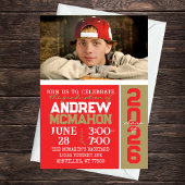 Red & Bronze Gold Abschluss Foto Einladung