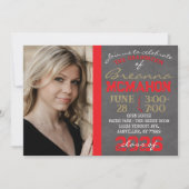 Red & Bronze Gold Chalkboard Abschluss Einladung (Vorderseite)