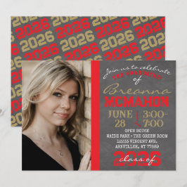 Red & Bronze Gold Chalkboard Abschluss Einladung