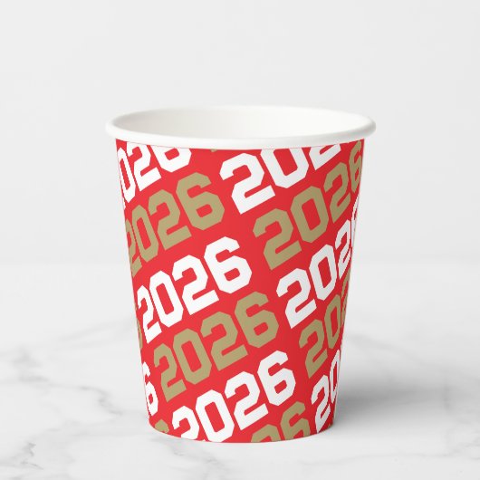 Red & Bronze Gold Class Year Abschluss Pappbecher (Rückseite)