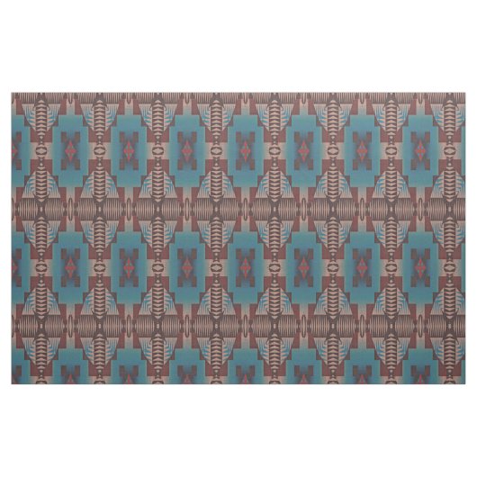 Red Brown Aquamarin Blue Green Eclectic Ethnic Loo Stoff (Fat Quarter (45,7 x 55,9 cm))