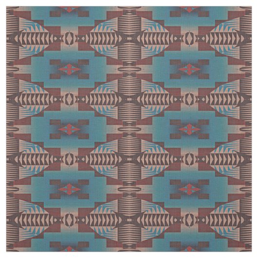 Red Brown Aquamarin Blue Green Eclectic Ethnic Loo Stoff (Muster)