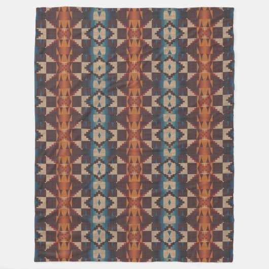 Red Brown Aquamarin Blue Orange Tribal Art Muster Fleecedecke (Vorderseite)