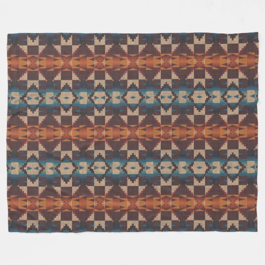 Red Brown Aquamarin Blue Orange Tribal Art Muster Fleecedecke (Vorderseite (Horizontal))