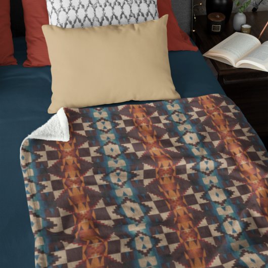 Red Brown Aquamarin Blue Orange Tribal Art Muster Fleecedecke