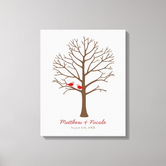 Red Brown Birds Fingerprint Tree Hochzeit Leinwanddruck (Vorderseite)