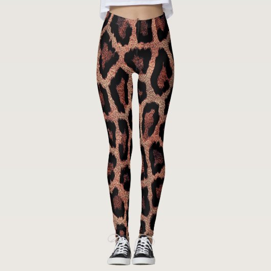 Red Brown Black Leopard Animal Print Leggings (Vorderseite)