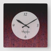 Red Brown Black Ombre Rust Metal Patina Monogram Quadratische Wanduhr (Vorderseite)