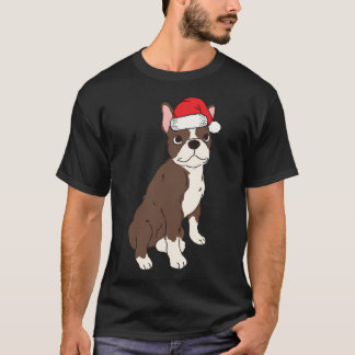 Red Brown Boston Terrier Christmas Santa Siegel Bo T-Shirt