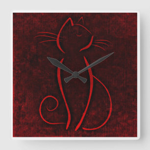 Red Brown Cat Zazzle_Growshop. Quadratische Wanduhr