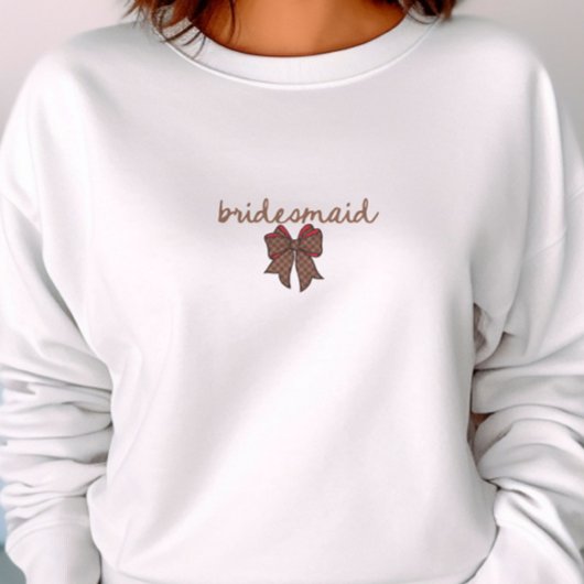 Red + Brown Checkered Coquette Bow BRIDESMAID Sweatshirt