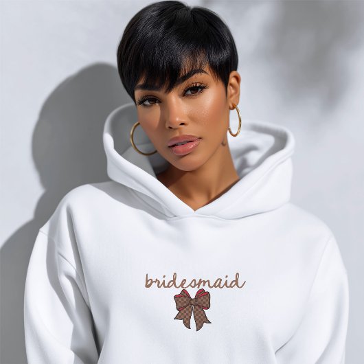 Red + Brown Checkered Coquette Bow BRIDESMAID Sweatshirt