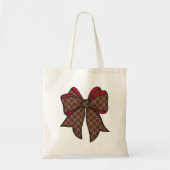 Red + Brown Checkered + Faux Glitter Bow Tragetasche (Vorne)