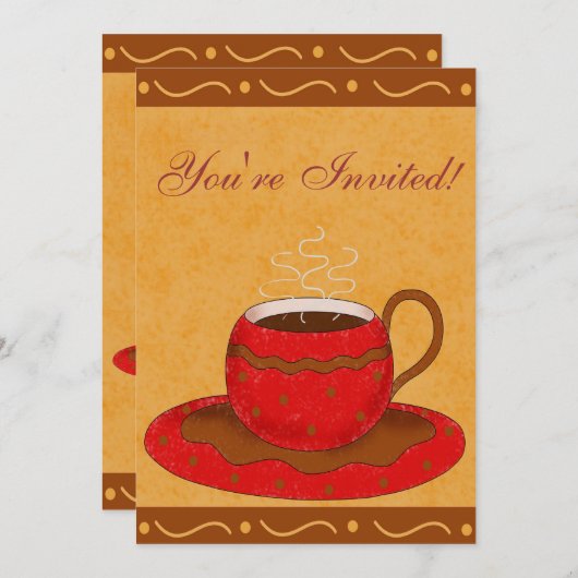 Red & Brown Cup - individuelle Kaffeeveranstaltung Einladung (Vorne/Hinten)