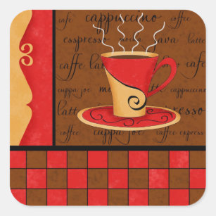 Red Brown Gold Espresso Kaffee Art Quadratischer Aufkleber