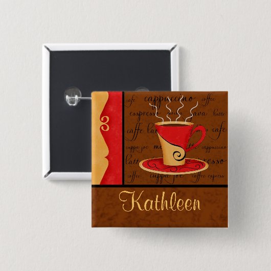 Red Brown Gold Espresso Kaffee Individuelle Name Button (Vorne & Hinten)