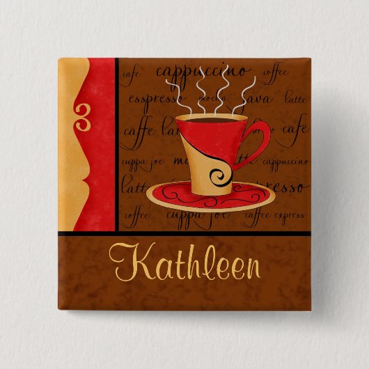 Red Brown Gold Espresso Kaffee Individuelle Name Button (Vorderseite)