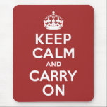 Red Brown halten Sie ruhig und tragen Sie weiter Mousepad<br><div class="desc">Rot braun und weiß "Keep Calm and Carry On" moderne Version des klassischen Posters.</div>