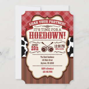 Red Brown Hoedown Party Einladung