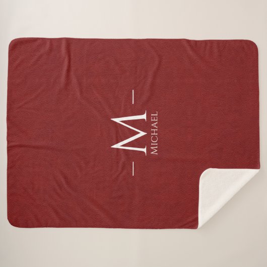 Red Brown Imitats Leather Custom Monogram Name Lar Sherpadecke (Vorderseite (Horizontal))