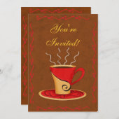 Red & Brown - individueller Kaffeecup-Event Einladung (Vorne/Hinten)